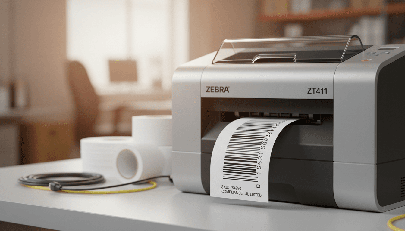 Specialty thermal transfer label printer producing retail-compliant barcode labels for Dick's Sporting Goods shipments